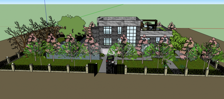 新中式现代多层独栋庭院花园别墅su模型-图一