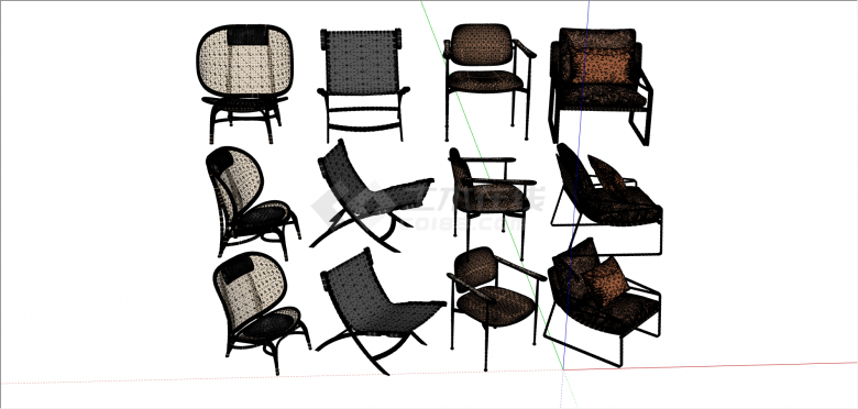 现代不同花纹休闲椅组合su模型-图二