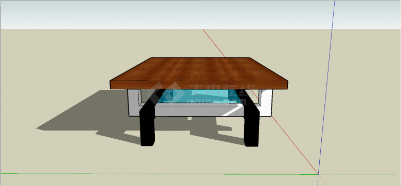 现代四腿支撑复合结构材质木质桌面茶几su模型-图一