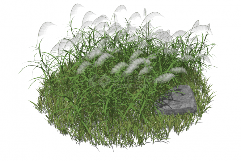 圆形绿色带石头的草坪su模型-图一