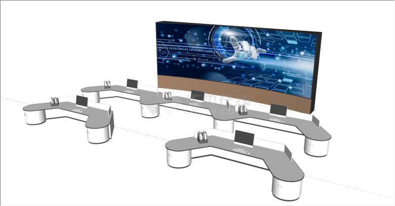 大屏幕宏伟大气监控室su模型-图二