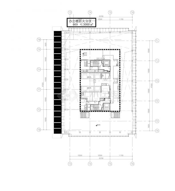 某某建筑办公楼防火分区结构平面图CAD图-图一