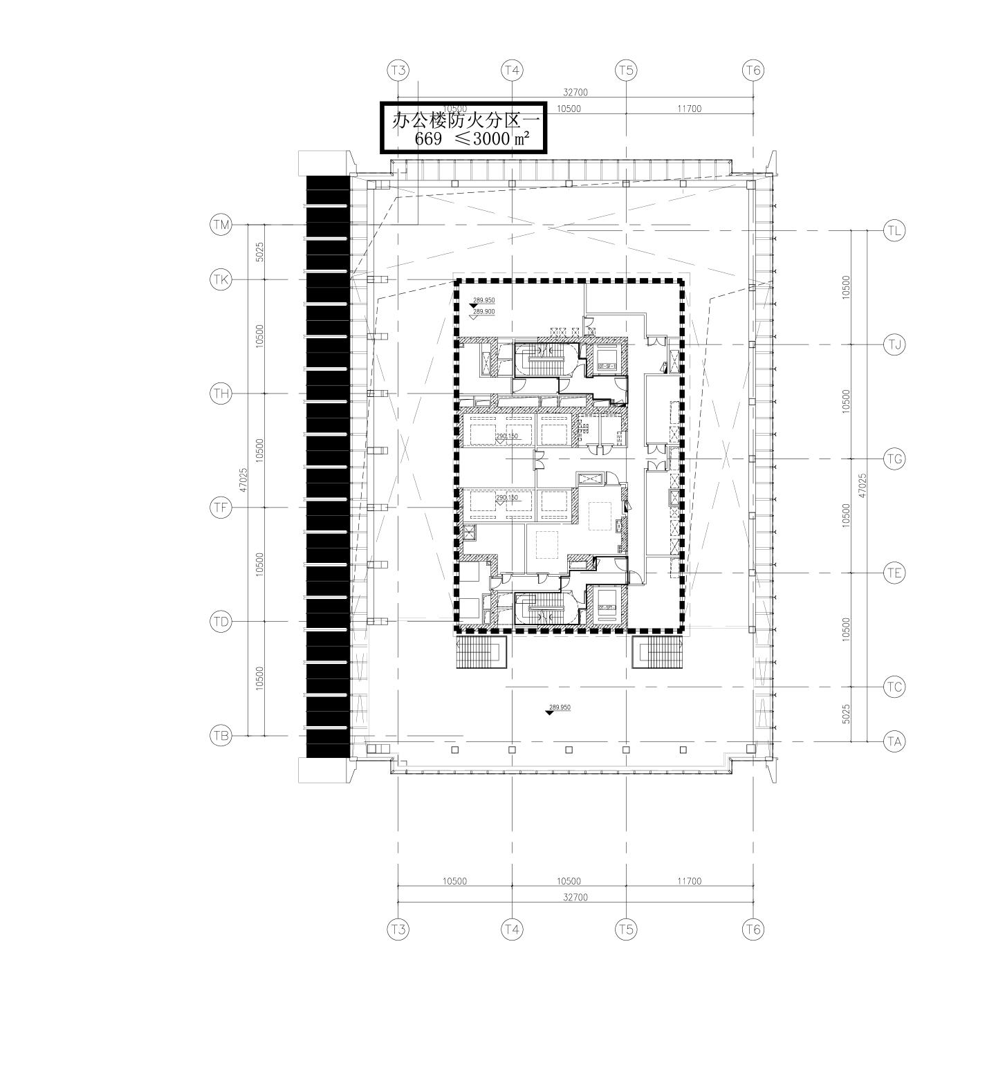 某某建筑办公楼防火分区结构平面图CAD图
