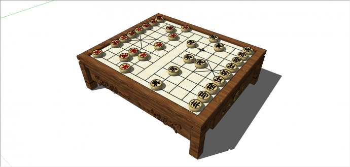 中式象棋样式的茶几su模型_图1