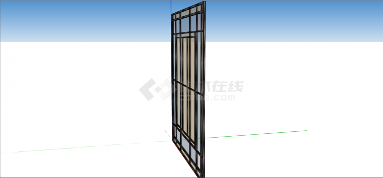 新中式卧室彩色四方隔断玻璃窗su模型-图二
