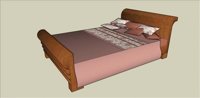 创意型棕色实木木制床su模型_图1