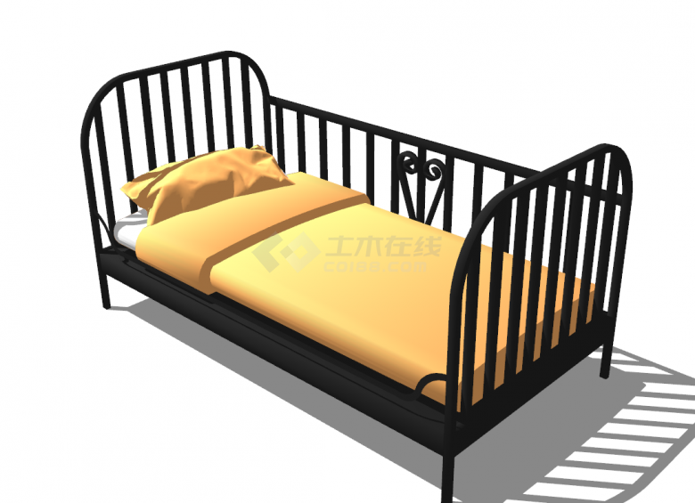 铁艺儿童床带围栏su模型-图二