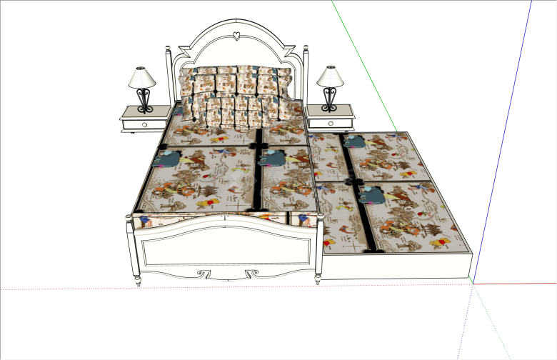 欧式立柱装饰木床及床头柜su模型-图二