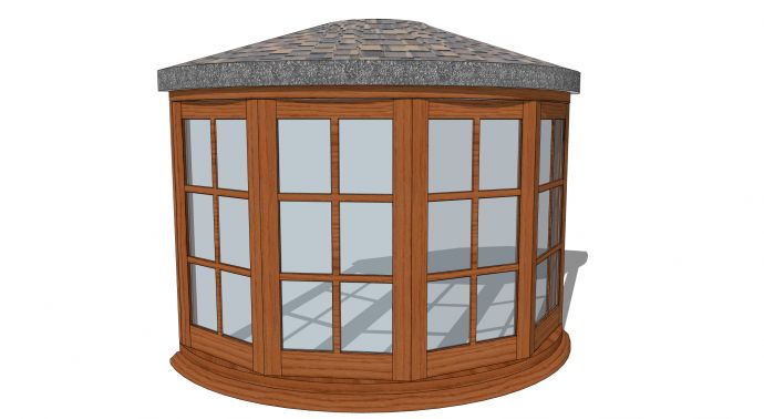 圆弧形原木色木质玻璃窗户su模型_图1