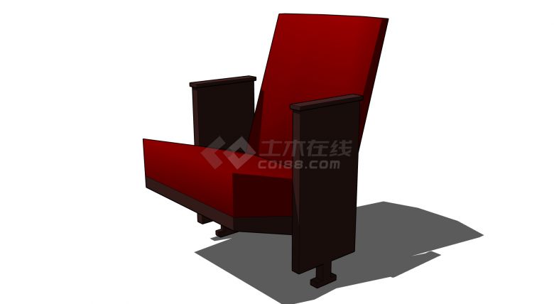 木质舒适红色靠垫椅凳su模型-图二