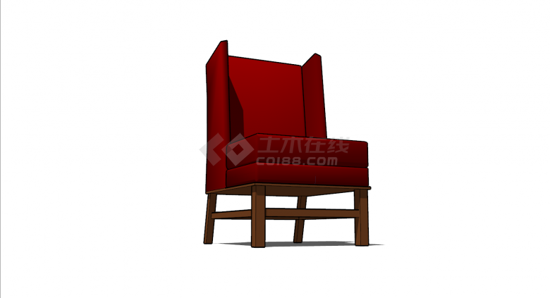 红色靠背休闲沙发su模型-图二
