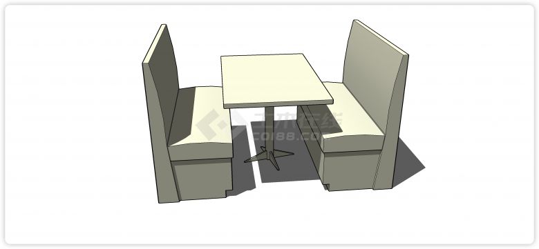 长方形桌面卡座靠背等椅su模型-图二