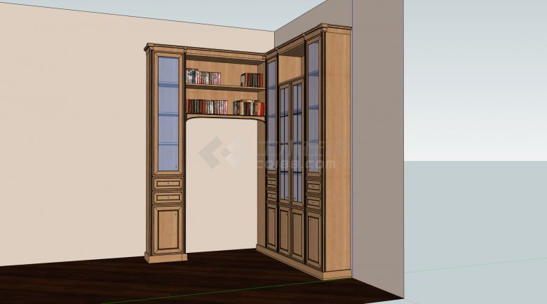 木质柜体玻璃柜门书柜装饰柜su模型-图二