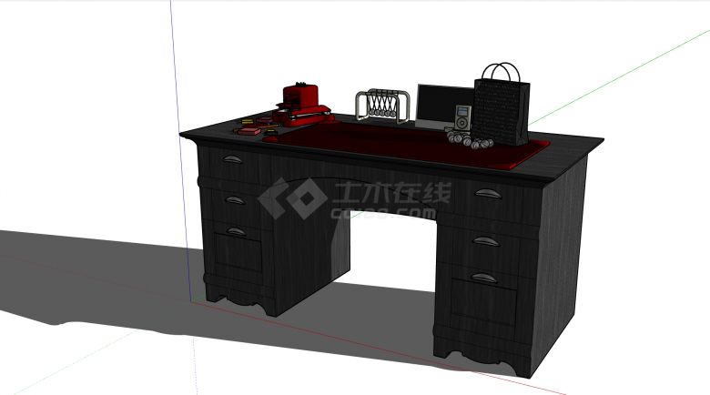 黑色实木现代办公桌su模型-图二