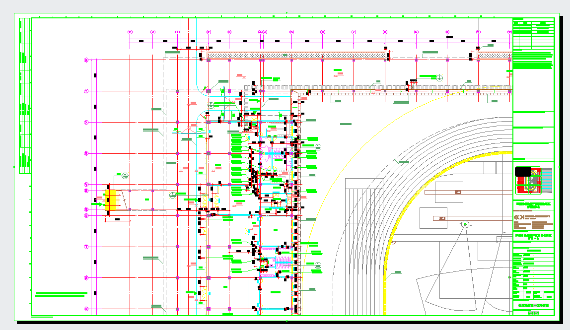 山东三层省级体育中心工程建筑施工图设计-体育馆游泳馆一层平面图CAD图纸