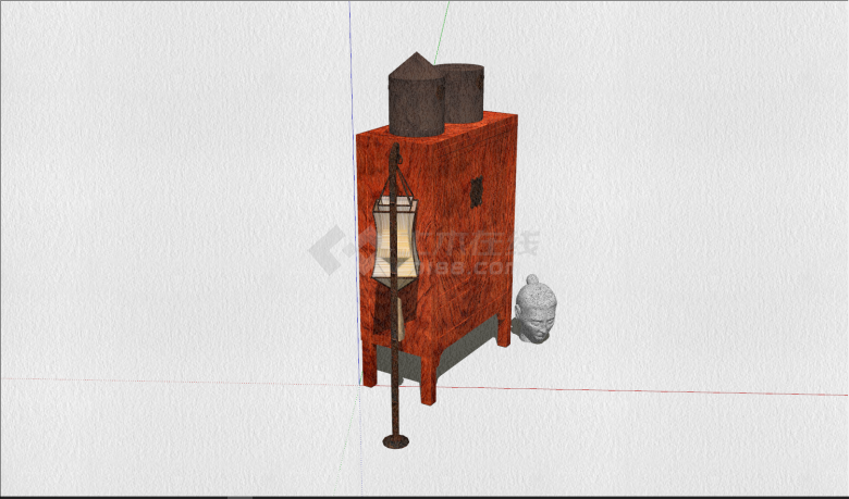 红木柜子落地灯中式家具组合su模型-图一