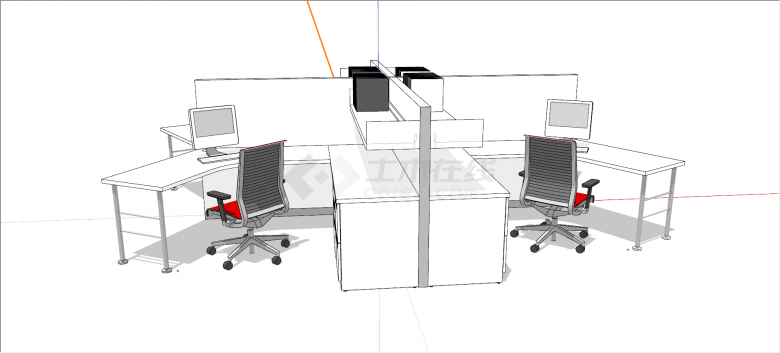 现代单人带隔断办公桌椅su模型-图二