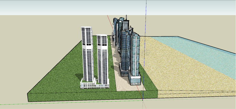 沙滩沿岸横条排列高楼建筑su模型-图二