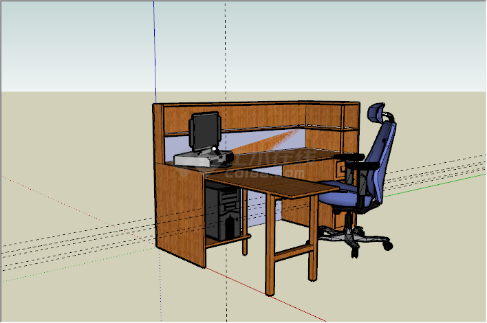 现代红木办公室桌椅组合su模型-图二