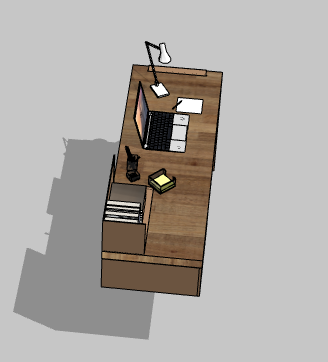褐色黑电脑办公室桌子su模型_图1