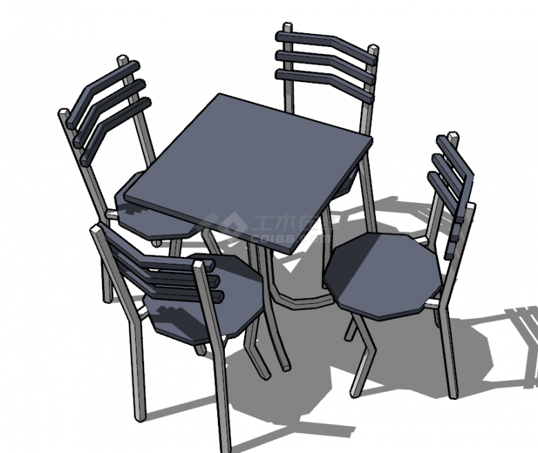现代小型紫色铁质茶桌椅su模型-图二