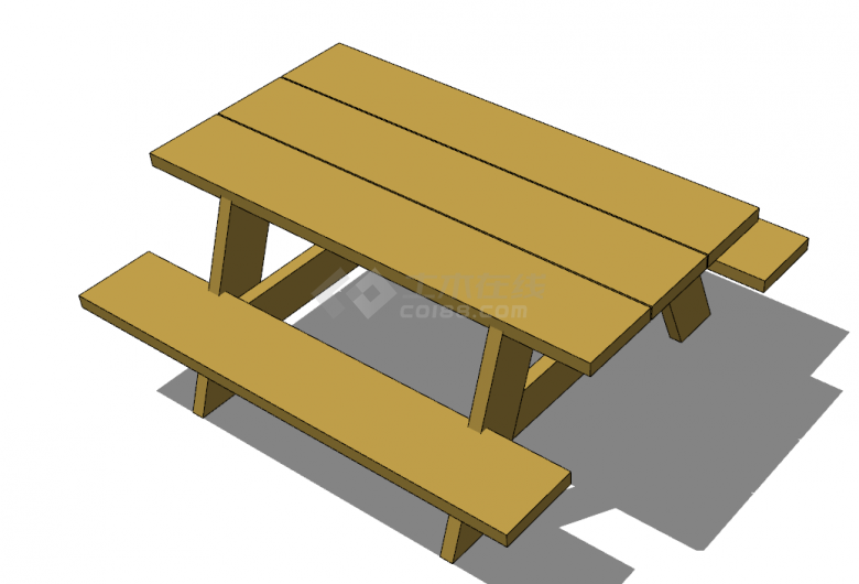 现代木质黄色桌凳一体su模型-图二