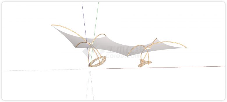 水波形桌椅天幕张拉膜su模型-图一