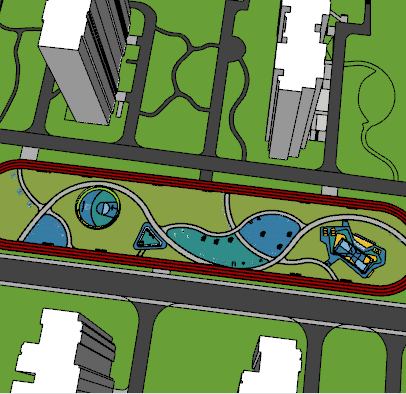 带水池带绿植线性带状公园su模型-图二