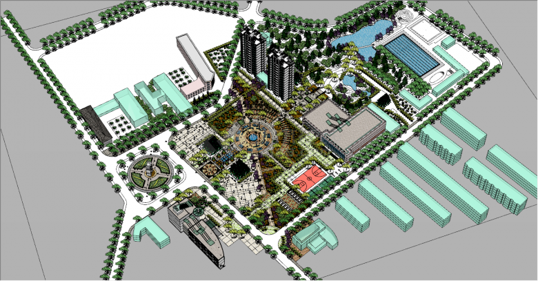 城市广场景观规划综合公园su模型-图一