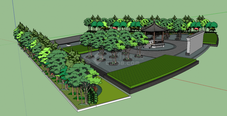 现代小型富含绿植的园林广场公园su模型-图一