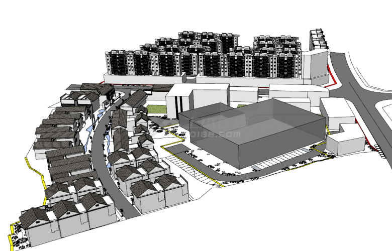 现代城市小区中式规划su模型-图一