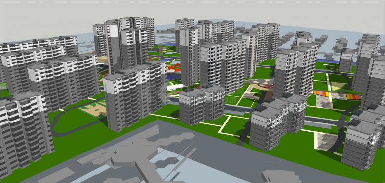 现代灰白色双拼住宅小区su模型-图二