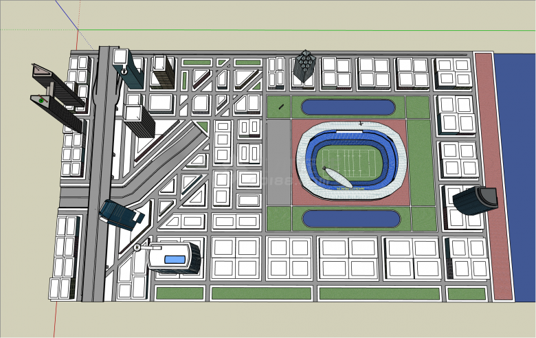带足球场现代风格城市设计SU模型-图一