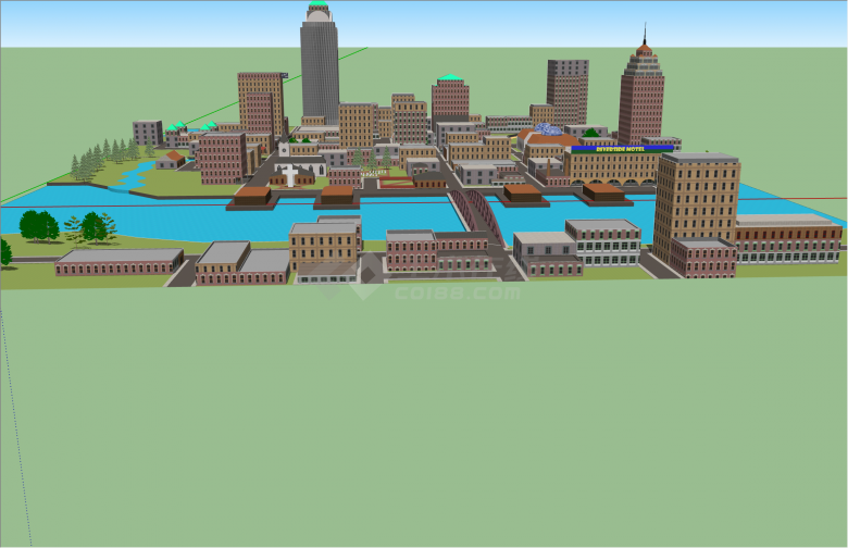 带桥梁欧式城市设计SU模型-图二