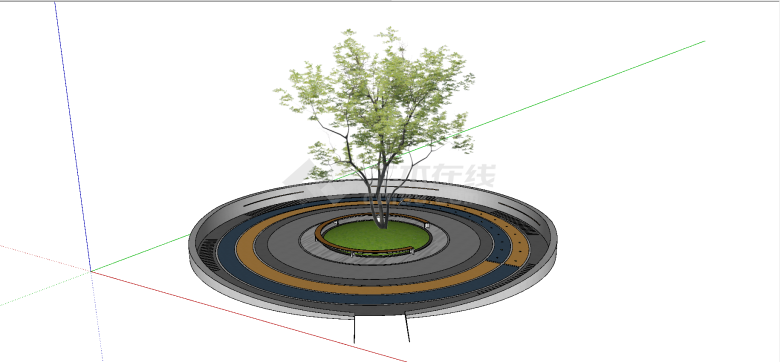  现代带条纹装饰且有环形排水井盖式树阵广场su模型-图二