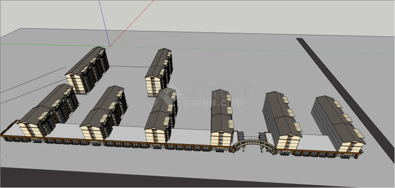 中式多层双色住宅小区su模型-图二