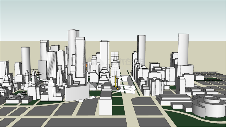 全灰高楼大厦城市规划商业su模型-图一