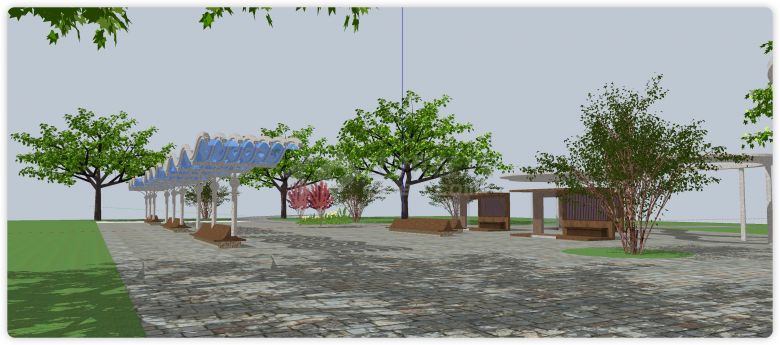 现代廊架广场景观休闲运动活动中心su模型-图二