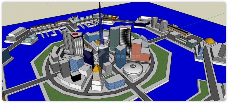 八边形城市规划商业综合体建筑su模型-图二