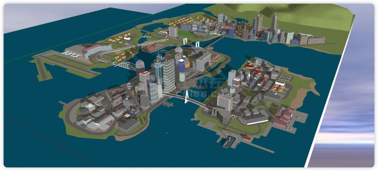 海滨跨海城市规划商业综合体建筑su模型-图一