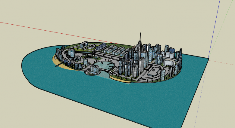 半圆形临湖商业综合体su模型-图二