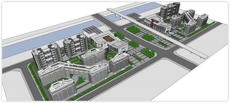 顶楼篮球场办公居住综合区规划方案su模型-图一