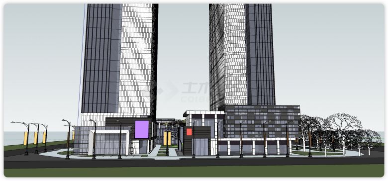 大面积玻璃结构商都广场现代风格su模型-图二