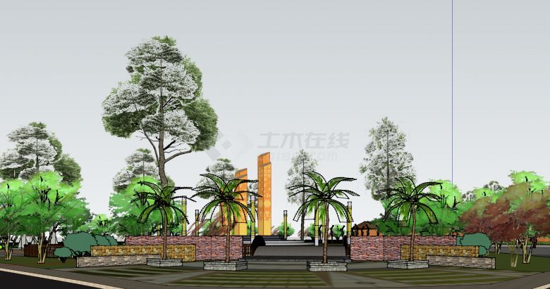 海滨游乐场中心五边形柱体公园景观建筑小品su模型-图二