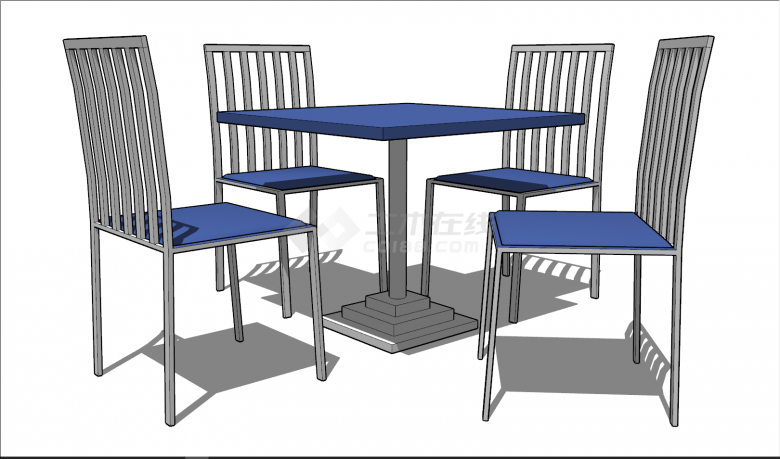 简易四人位蓝色桌椅组合su模型-图一