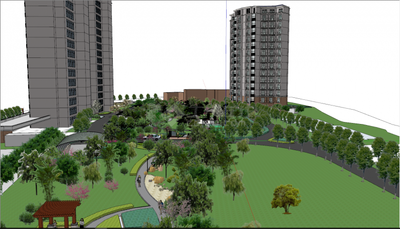 跑道环绕式公园景观建筑设计su模型-图二