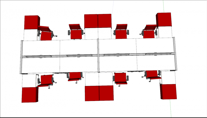 红白装饰办公桌椅组合su模型_图1