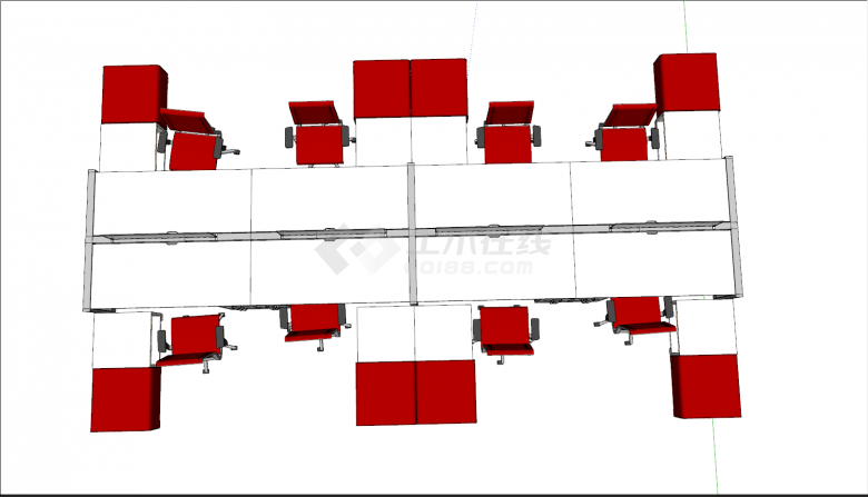红白装饰办公桌椅组合su模型-图一
