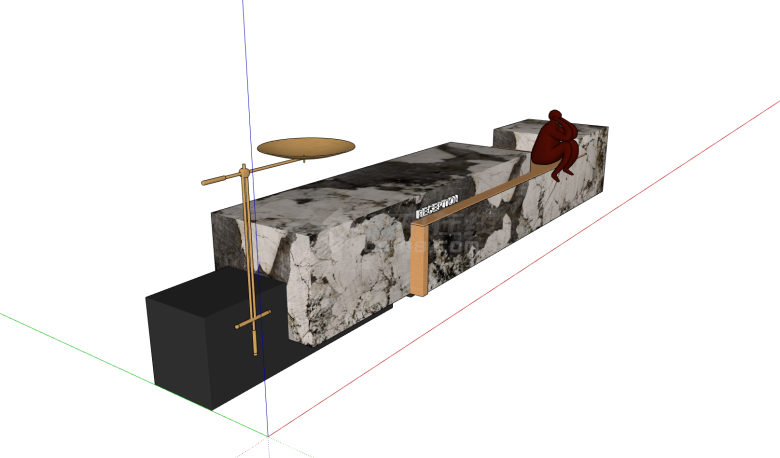  红色坐立人物雕像黑白色纹路台面前台接待su模型-图二