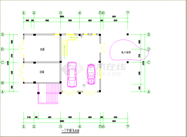 某地错层别墅建筑结构施工图CAD图纸-图二